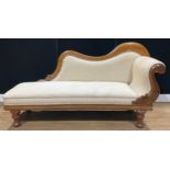 A Victorian mahogany chaise longue, 92cm high, 171cm wide, 59cm deep, c.1880