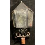 A large wrought iron and aluminium Victorian style garden lantern or light, 85cm high