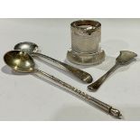 A Russian silver spoon, Moscow 1892; a silver mounted match striker or table vesta; a George III