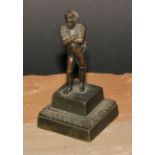 A 19th century dark patinated cabinet bronze, of Napoleon Bonaparte, square base, lotus border, 10cm