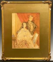 Victorian school (1837-1901) A Lady and Gentleman, double portrait watercolour, 27cm x 21cm