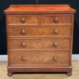 A Victorian mahogany chest, of two short and three long graduated drawers, 115.5cm high, 111.5cm