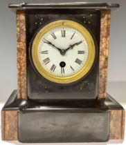 A 19th century French black slate and marble mantel clock, 23cm high, c.1880