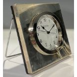 A silver square easel desk clock, R. J. Carr, Sheffield 2000, 10cm high