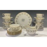 A Royal Crown Derby Blue Pimpernel pattern tea set, comprising six teacups, saucers and tea