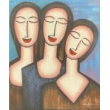 After Amedeo Modigliani, Three Sisters, acrylic, 60cm x 49.5cm