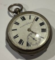 A silver pocket watch, H Bailey, Burton on Trent, Birmingham 1906