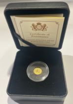 A Queen Elizabeth II Canadian 25 cent gold proof maple leaf coin, 40th anniversary of the GML,