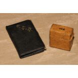 A Victorian leather pocket combination aide memoir, stamp and card case, 9cm long, c.1890; a