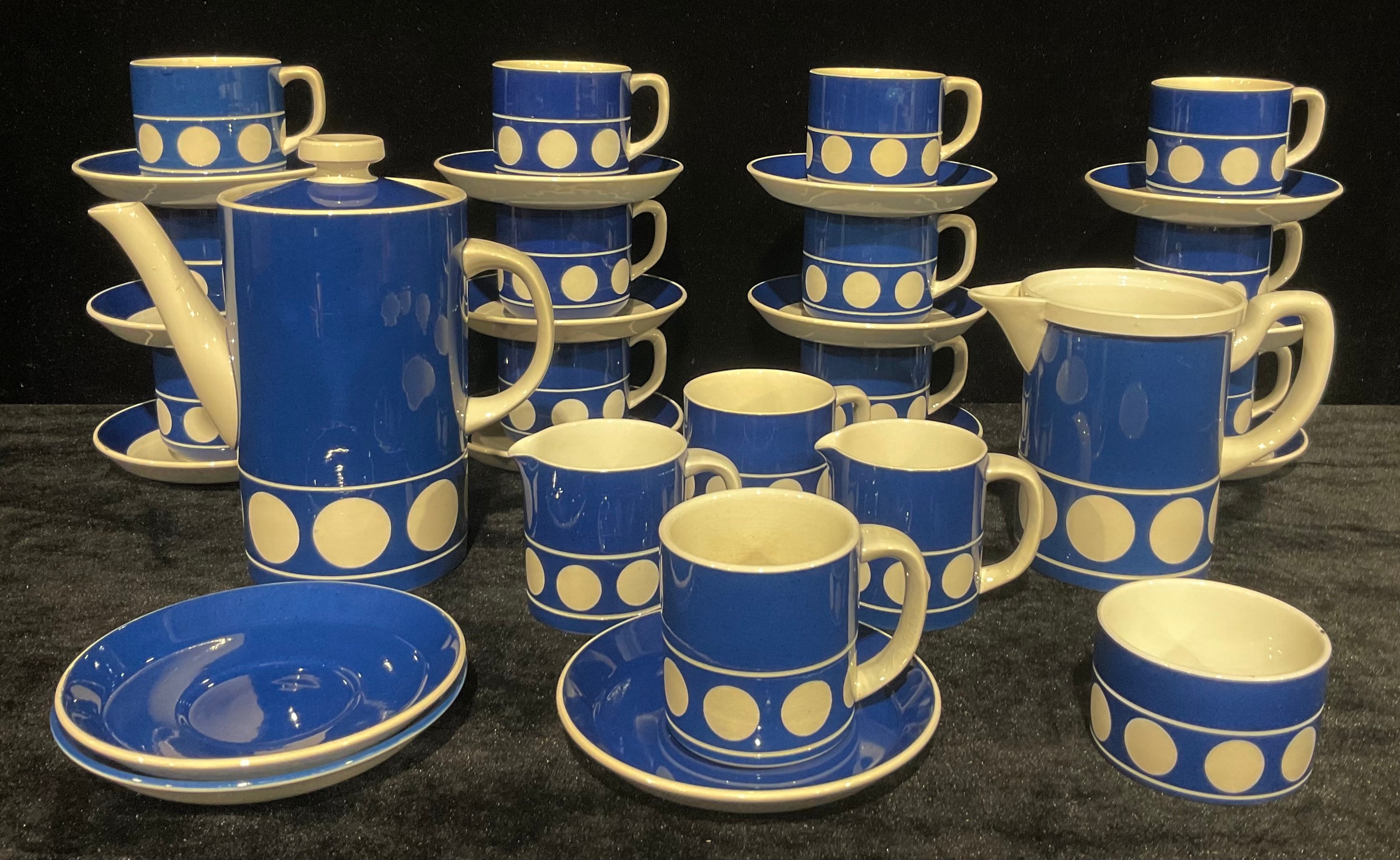 A TG Green Jersey Blue pattern part tea and coffee service, designed by Judith Onions, c.1960