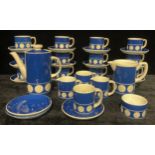 A TG Green Jersey Blue pattern part tea and coffee service, designed by Judith Onions, c.1960