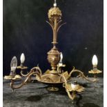An Empire style gilt metal five branch electrolier, approx. 57cm high