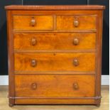 A Victorian chest, of two short and three long graduated drawers, 112.5cm high, 107cm wide, 47.5cm