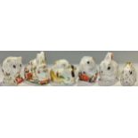 A set of four Royal Crown Derby Paperweights, Meadow Rabbit, Bunny, Poppy Mouse, Derby Dormouse,