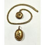 A Victorian 9ct gold oval locket, the central reserve set with old brilliant cut diamonds and rubies