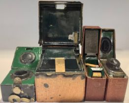 A 19th century leather travelling inkwell and vesta case, Finnigans Ltd, 18 New Bond St, c.1890; a