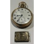 A gold plated Vertex open face pocket watch, Star Dennison case, railway interest, BR London Midland