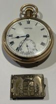 A gold plated Vertex open face pocket watch, Star Dennison case, railway interest, BR London Midland