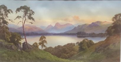 Edward H Thompson (1879 - 1948) Windermere & The Langdale Pikes signed, watercolour, 22.5cm x 43cm