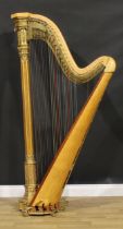 A 19th century giltwood, gesso and bird’s eye maple pedal harp, Sebastian & Pierre Eraro’s Patent