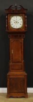 A George III Staffordshire oak and mahogany longcase clock, 30.5cm square painted dial inscribed