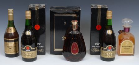 Wines and Spirits - KWV 20 Year Old Brandy, 38% vol, 750ml, level above shoulders, boxed; two