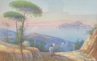 M Gianni (early 20th century) View Over an Italian Lake signed, gouache, 30cm x 48cm