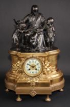 A French gilt brass and spelter figural mantel clock, 8.5cm circular dial inscribed TASSUS-CAUXIN