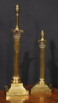 An early 20th century brass Corinthian column table lamp, stepped square base, 57cm high under