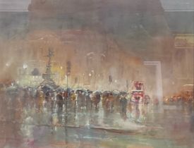 Roy Hammond (Bn.1934) London View, Eros, Rainy Evening watercolour, 27.5cm x 36cm