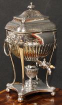 A George III Old Sheffield Plate half-fluted samovar, bright-cut engraved with a band of flowers and