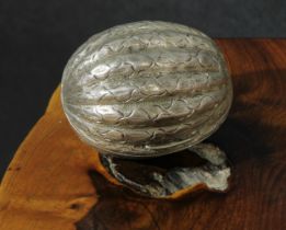 A Victorian silver novelty nutmeg grater, as a walnut, hinged cover enclosing a steel rasp, 8cm