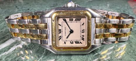 A Cartier two-colour gentleman's wristwatch, square dial, Roman numerals, blued hands, original