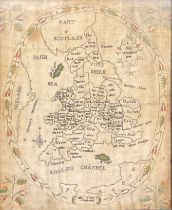 A George III needlework map sampler, England and Wales, by Elizabeth Fryer, Chatteris, worked with