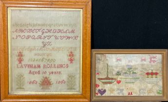 A Victorian needlework alphabet sampler, by Lavinah Rollings, Aged 10 Years, 1863, worked in