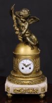 A Louis XVI Revival gilt bronze and marble figural mantel clock, 7.5cm circular dial inscribed