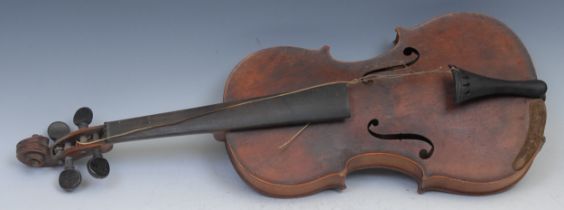 A violin, the one-piece back 33cm long excluding button, paper label printed Medio-Fino, ebony