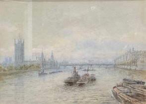 William Duncan The Thames and Westminster signed, watercolour, 27cm x 37cm
