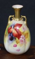 A Royal Worcester fluted ovoid vase, painted by Kitty Blake, signed, with blackberries and