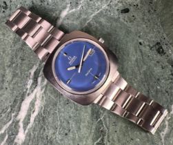 A gentleman's Omega Automatic, Genève, stainless steel watch, blue dial, baton indicators to