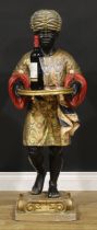 A Venetian parcel-gilt and polychrome painted blackamoor waiter, carved as a Nubian attendant,