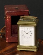 A 19th century brass repeater carriage clock, 7cm rectangular enamel dial inscribed Henry Bright,