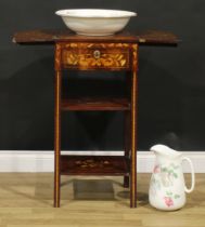A 19th century Dutch marquetry washstand, folding top, drawer to frieze, 86cm high, 41cm wide,