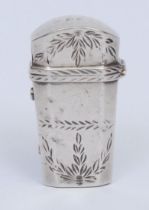 A George III silver bonbonniere or scent bottle case, bright-cut engraved, hinged cover, 4cm high,