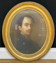 French School (late 19th century) Portrait of a military officer, pastel, oval, 46cm x 37.5cm