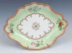 A Flight, Barr & Barr Worcester navette-shaped dessert dish, gilt decorated reserve, pale green