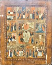 An Eastern Orthodox icon, painted with scenes from the life of Christ, 48cm x 38cm, 19th century