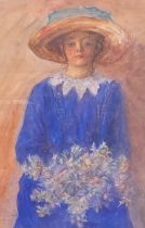 Scottish School (early 20th century) Portrait of a Young Lady Holding Thistles indistinctly