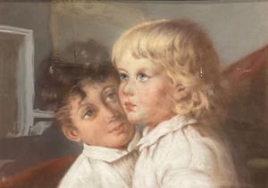 English School (early 20th century) portrait of children, pastel, 27cm x 37.5cm