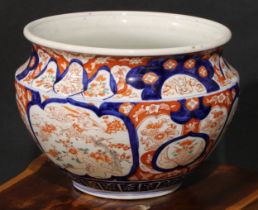 A Japanese ovoid jardiniere, typically painted in the Imari palette, 29.5cm diameter, Meiji period